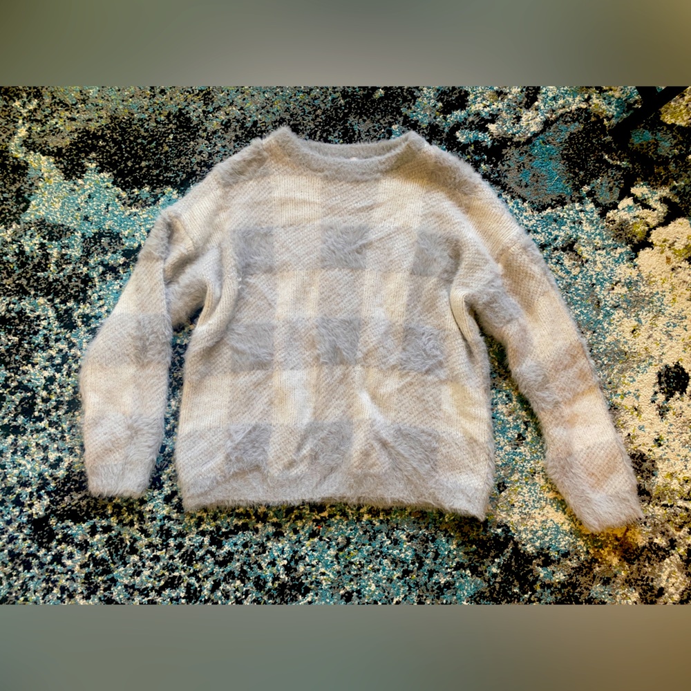 Fuzzy blue Checkered Sweater
